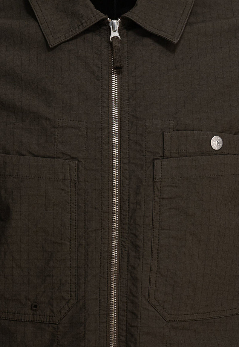 Stone Island Logo Zip-Up Overshirt Green 1200012S0063V0054_81336