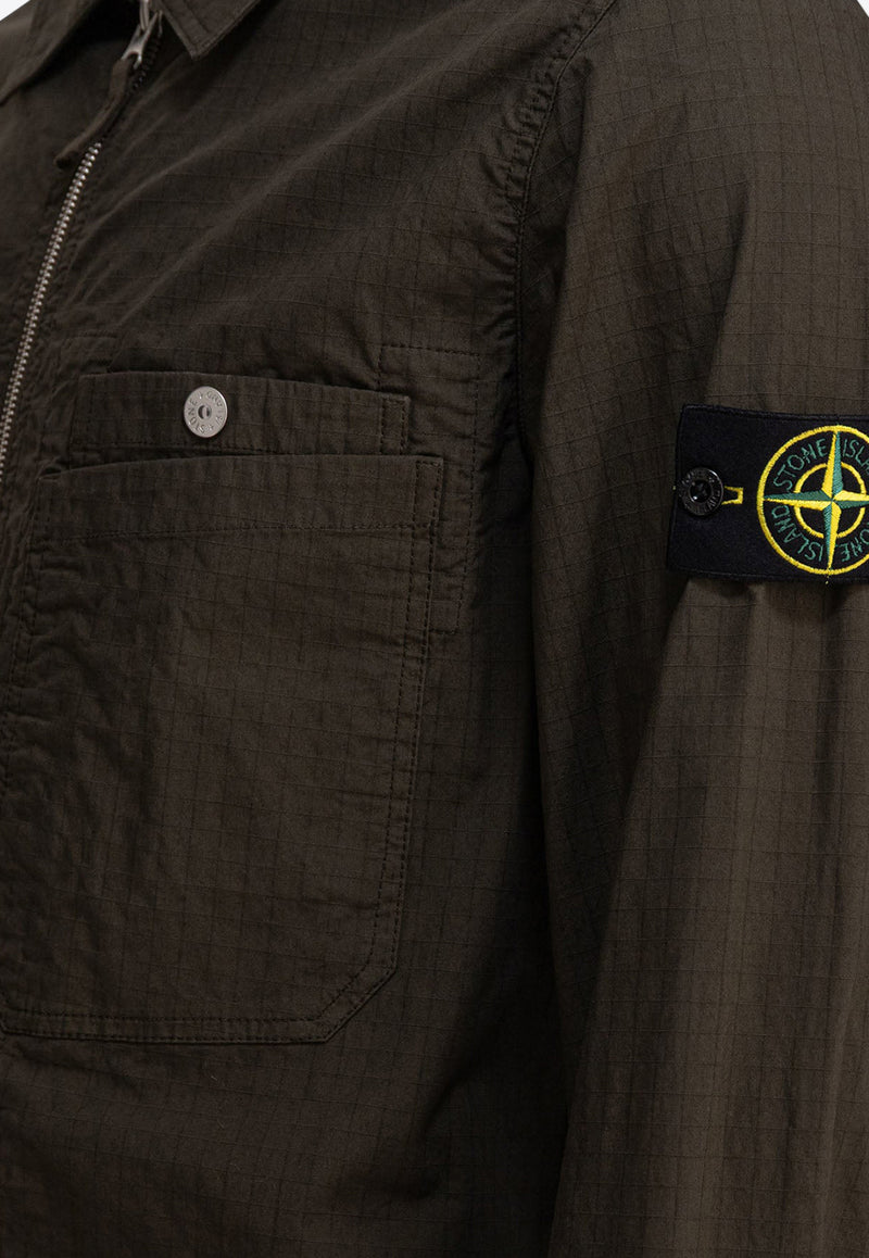 Stone Island Logo Zip-Up Overshirt Green 1200012S0063V0054_81336