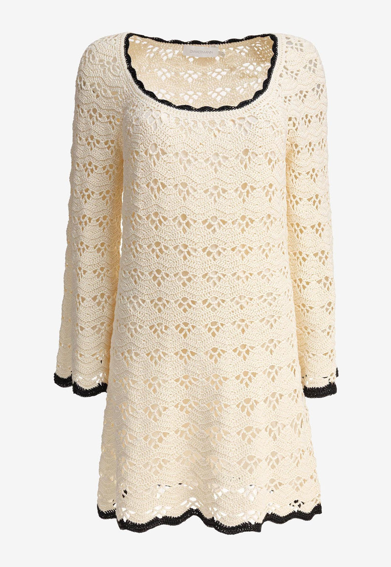 Zimmermann Rhiannon Crochet Knit Mini Dress  Cream 3173DSS251CRBL_81436