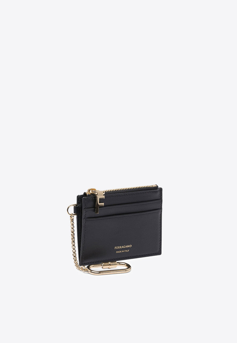 Ferragamo Leather Cardholder with Keychain Black 0779949_81440