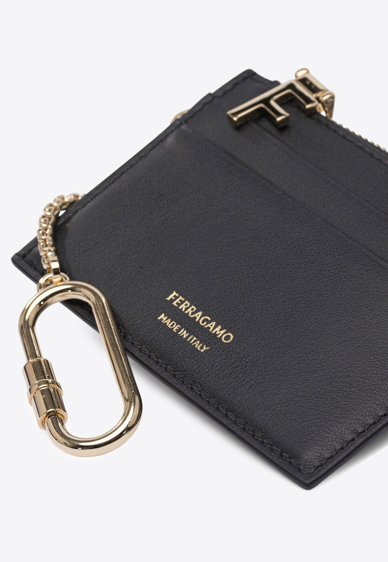 Ferragamo Leather Cardholder with Keychain Black 0779949_81440