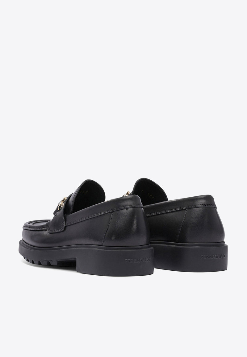 Ferragamo Duglas Gancini Leather Loafers Black 0768108_81444