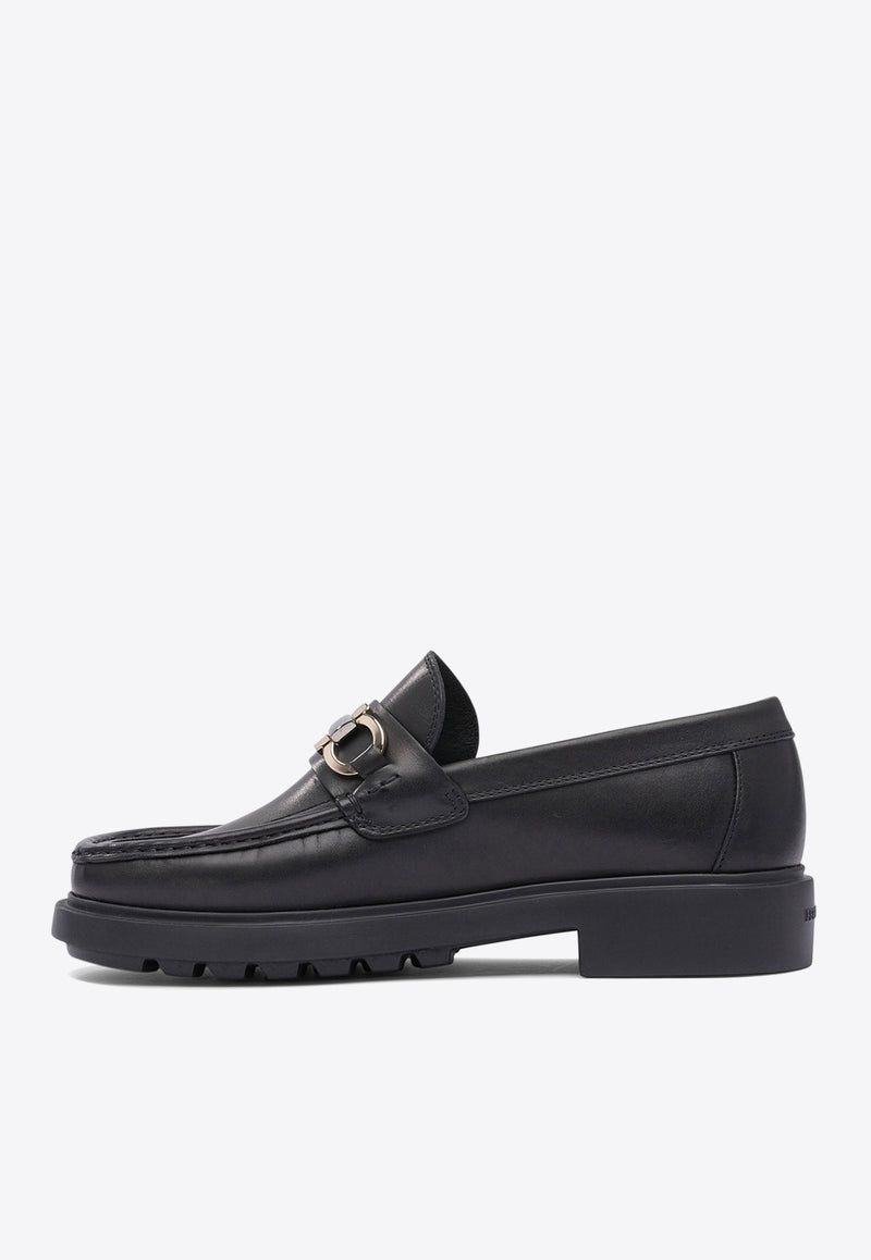 Ferragamo Duglas Gancini Leather Loafers Black 0768108_81444
