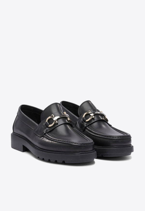 Ferragamo Duglas Gancini Leather Loafers Black 0768108_81444