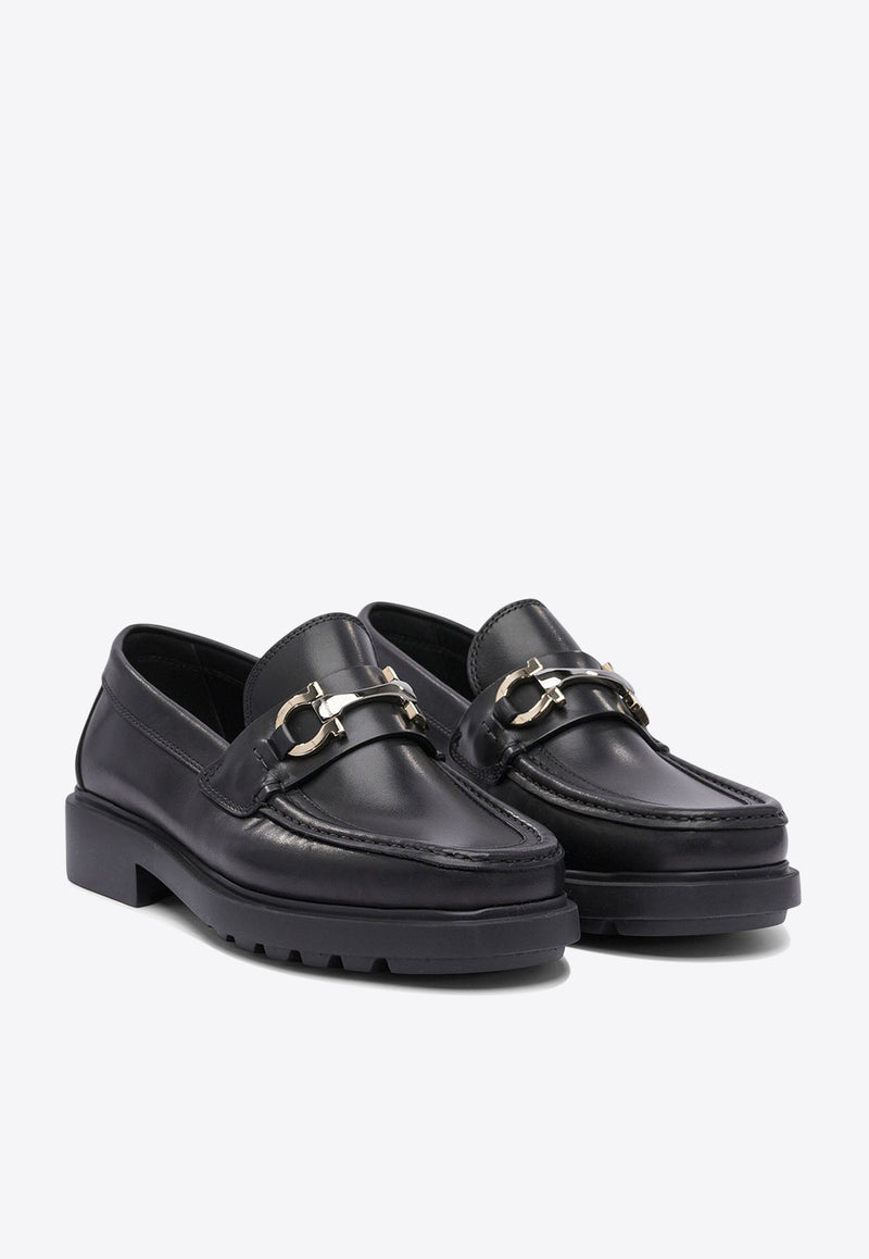 Ferragamo Duglas Gancini Leather Loafers Black 0768108_81444