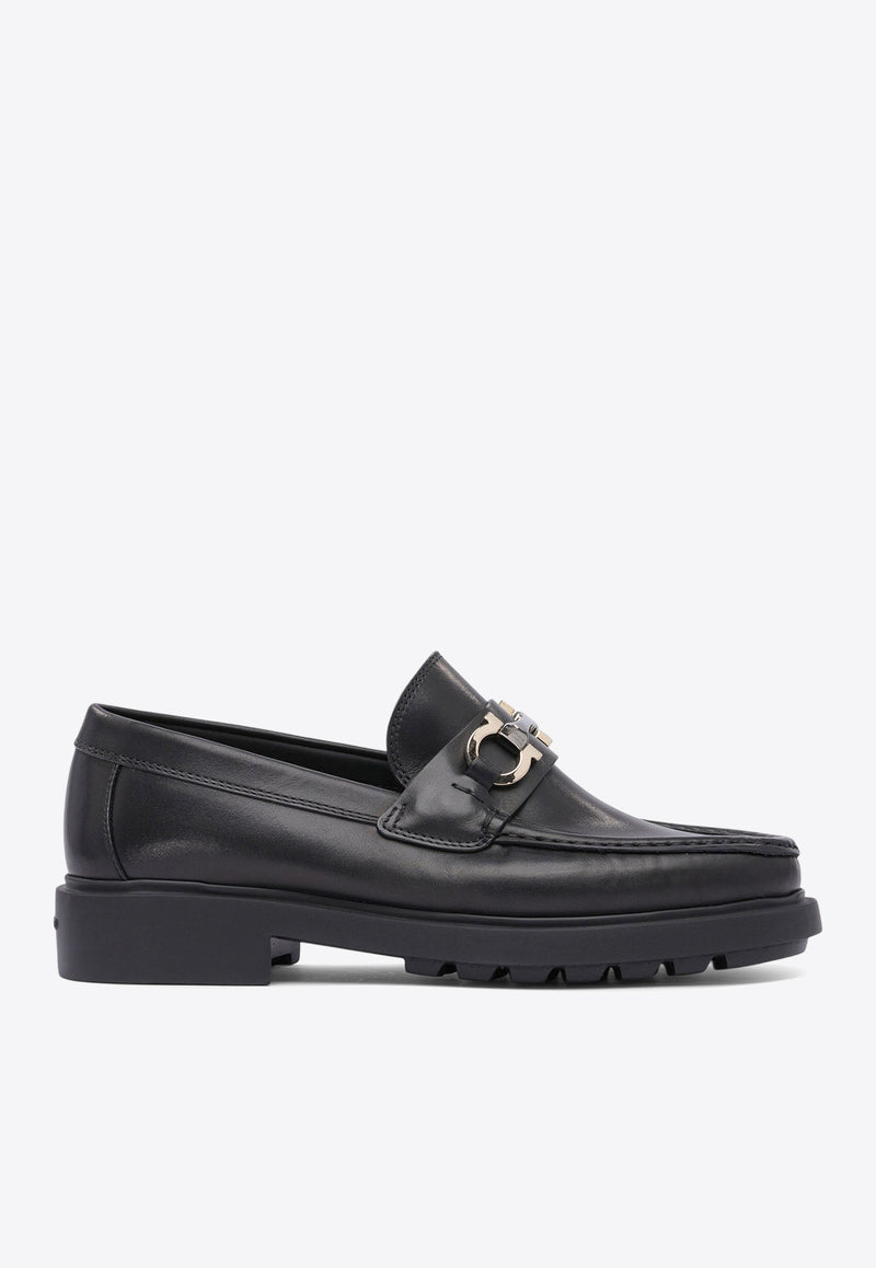 Ferragamo Duglas Gancini Leather Loafers Black 0768108_81444