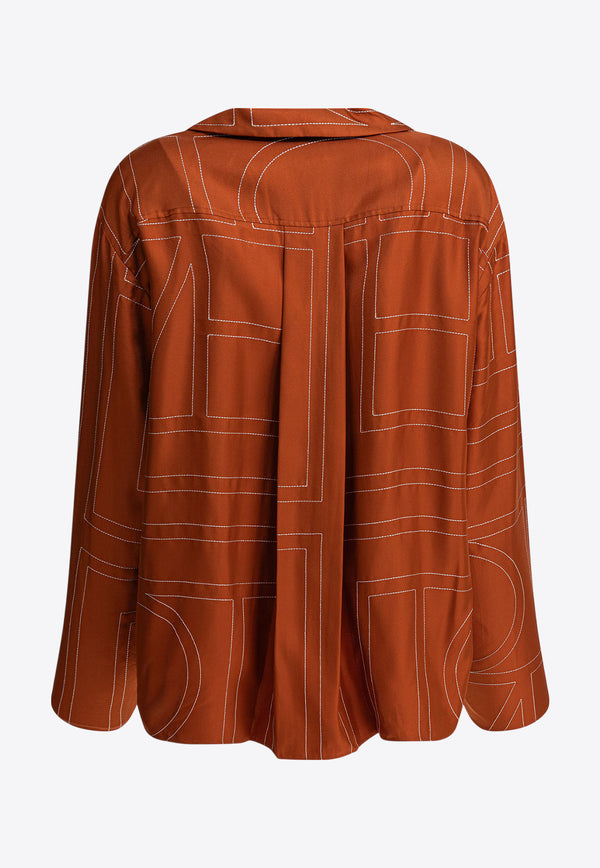 Toteme Monogram Print Silk Pajama Shirt  Brown 241-WRT976-FB0089161_81601
