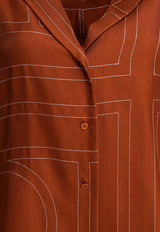 Toteme Monogram Print Silk Pajama Shirt  Brown 241-WRT976-FB0089161_81601