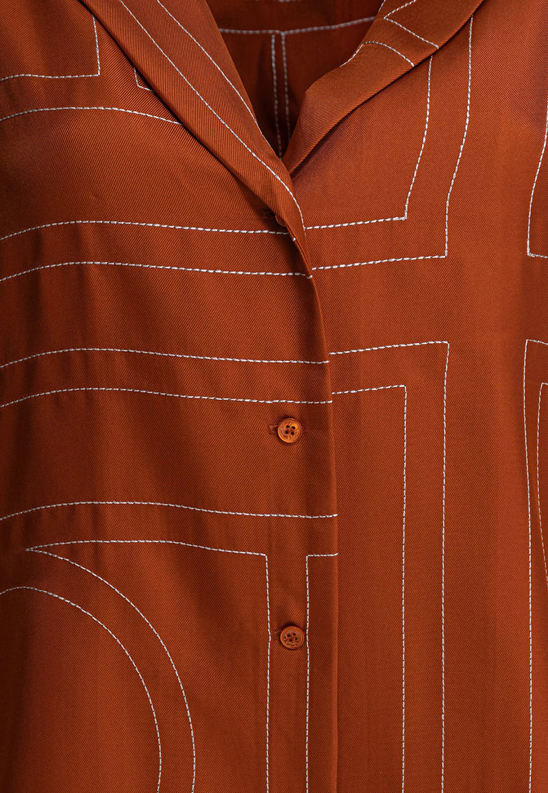 Toteme Monogram Print Silk Pajama Shirt  Brown 241-WRT976-FB0089161_81601