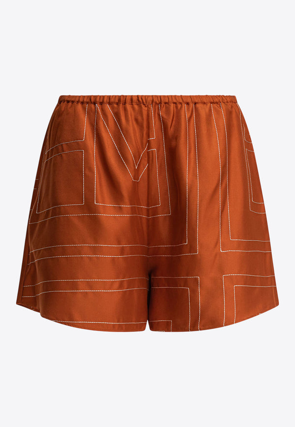 Toteme Monogram Silk Mini Shorts Brown 241-WRB1141-FB0089161_81602