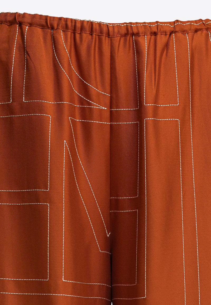 Toteme Monogram Silk Pajama Pants Brown 241-WRB1092-FB0089161_81606