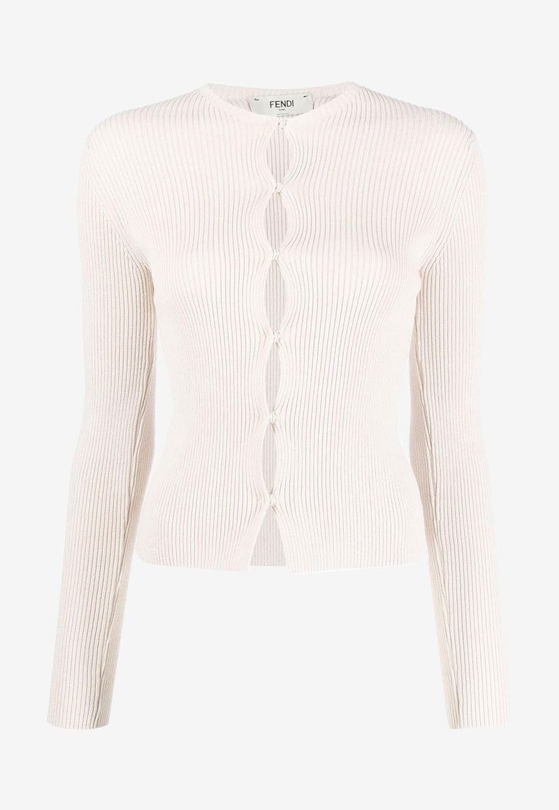 Fendi Ribbed Cardigan with Cut-Outs Cream FZC963ANJBF084J_81905