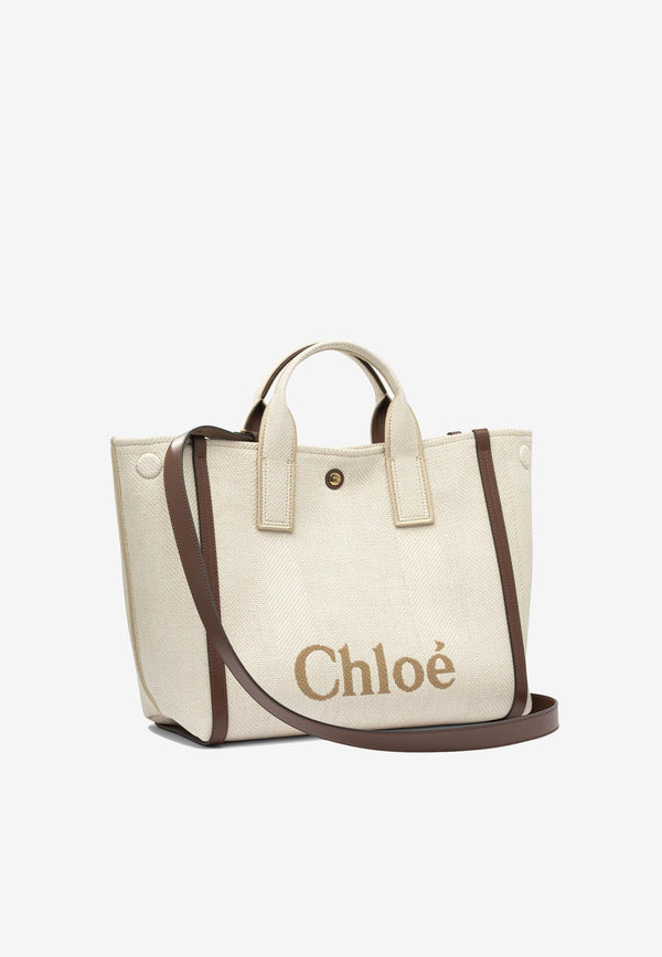 Chloé Carry Raffia-Effect Logo Tote Bag Beige CH25US910P1924P_81945