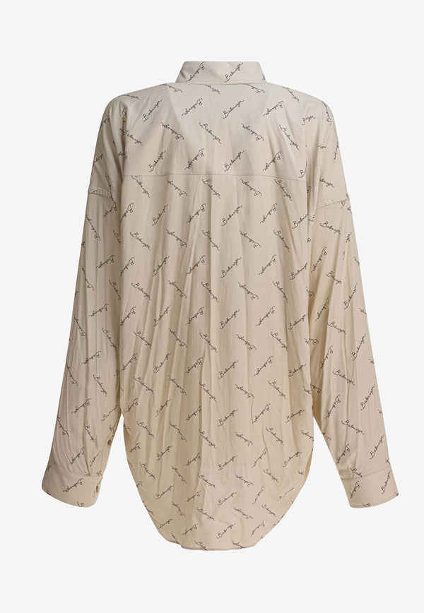 Balenciaga All-Over Logo Long-Sleeved Shirt Beige 773300TRLB19711_82085