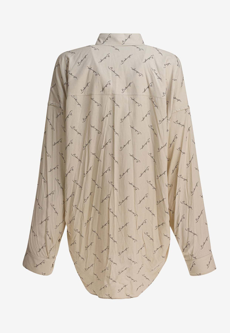 Balenciaga All-Over Logo Long-Sleeved Shirt Beige 773300TRLB19711_82085