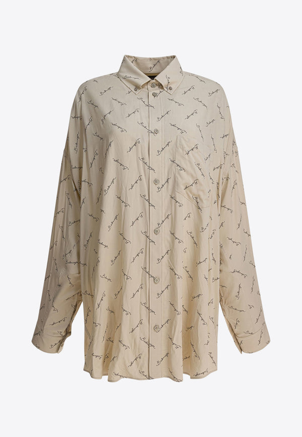 Balenciaga All-Over Logo Long-Sleeved Shirt Beige 773300TRLB19711_82085