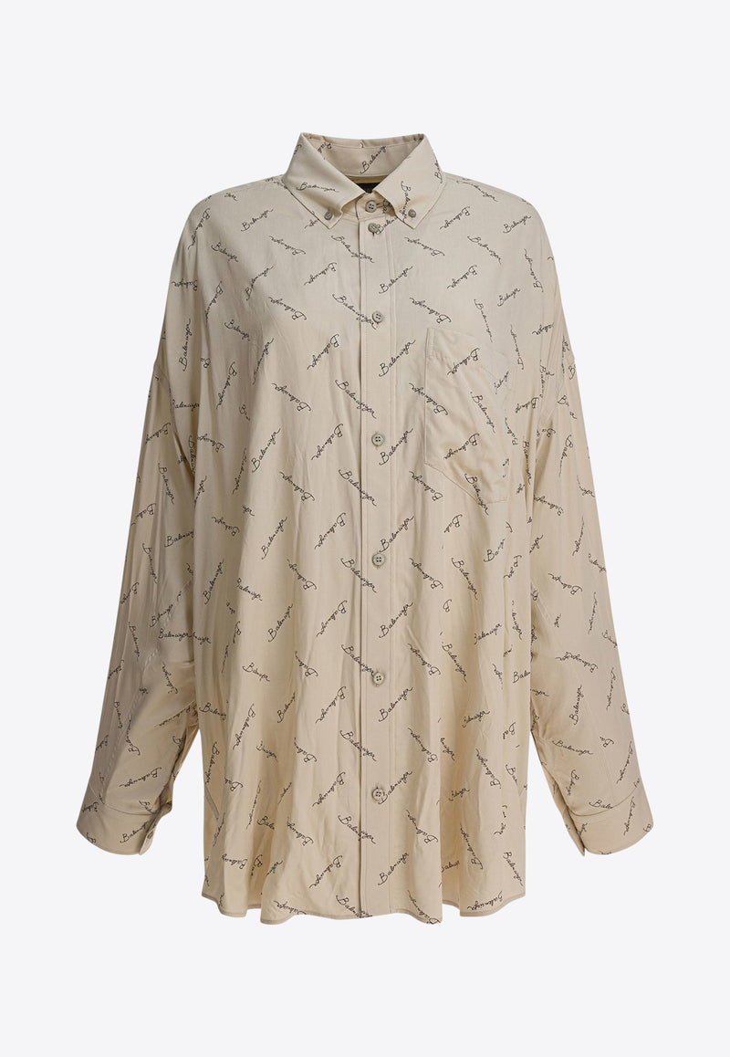 Balenciaga All-Over Logo Long-Sleeved Shirt Beige 773300TRLB19711_82085