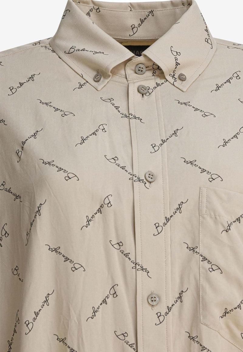 Balenciaga All-Over Logo Long-Sleeved Shirt Beige 773300TRLB19711_82085