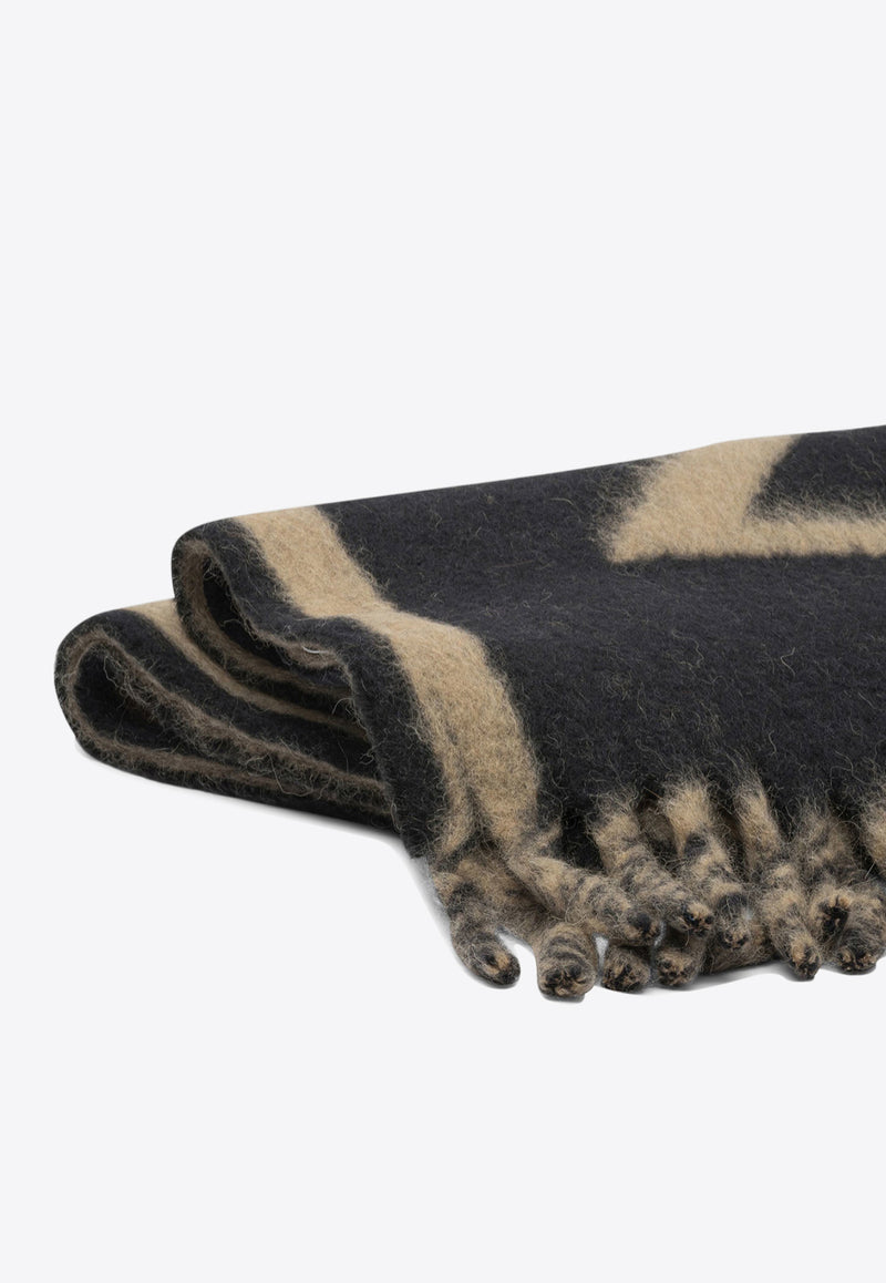 Alexander McQueen Logo Intarsia Wool Fringed Scarf Black 8357103893Q1079_82311