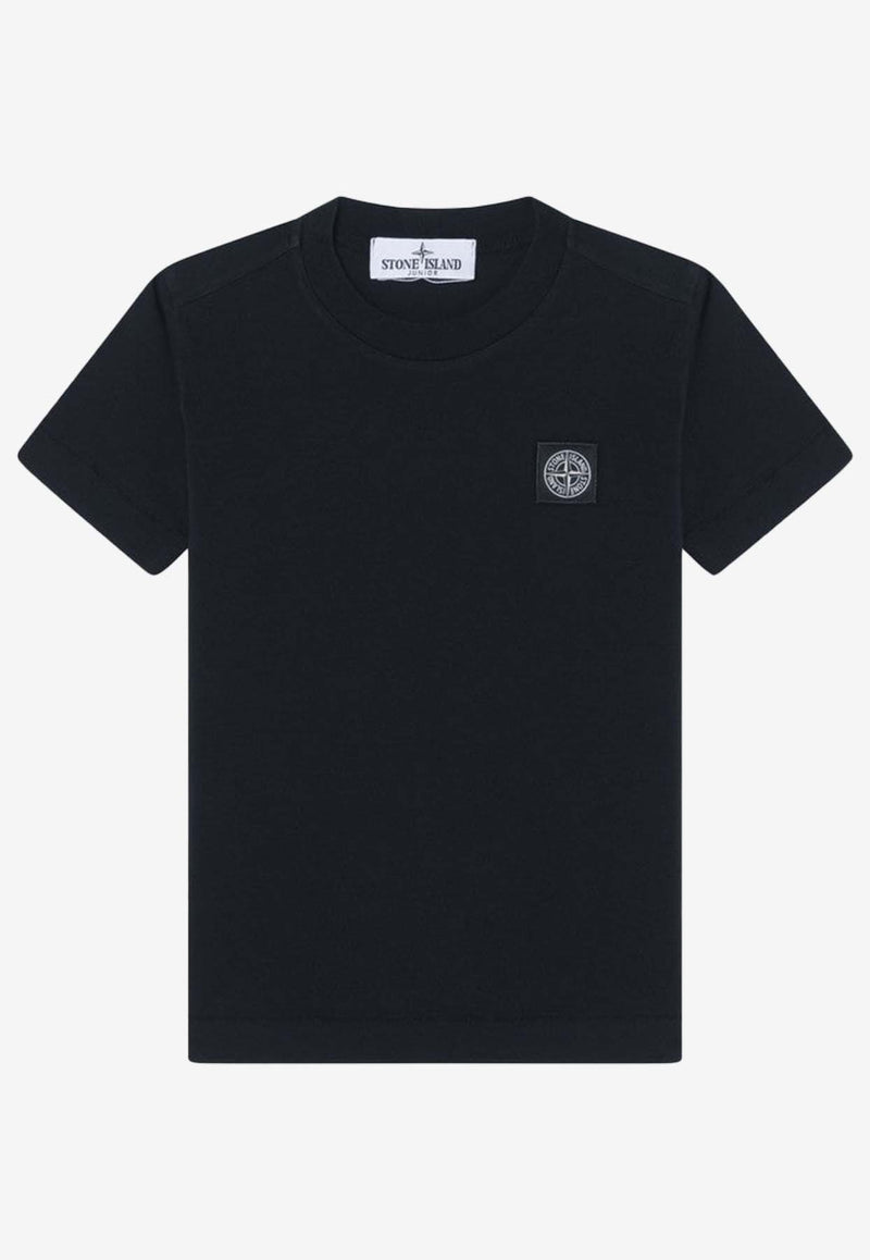 تي شيرت برقبة دائرية ورقعة شعار الماركة للأولاد