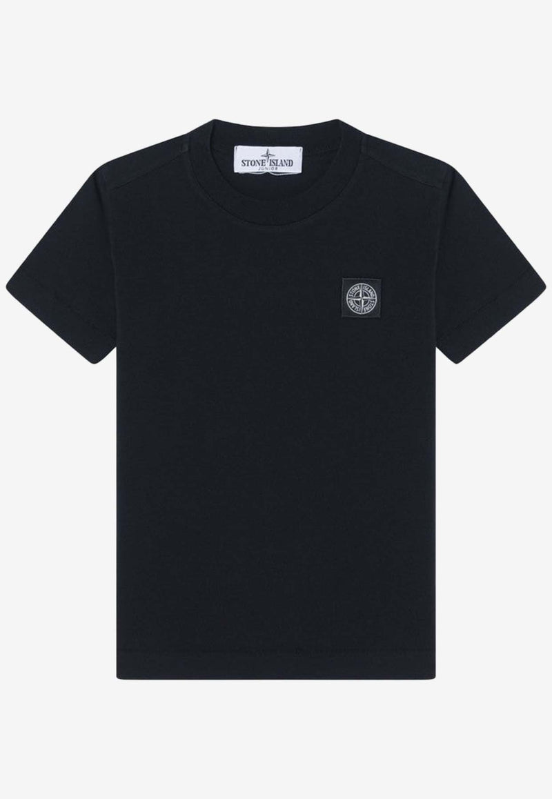 تي شيرت برقبة دائرية ورقعة شعار الماركة للأولاد