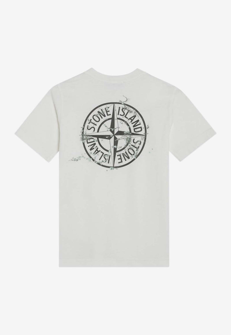 Stone Island Junior Boys Compass Print Crewneck T-shirt White 2100010-DS0261/R_STONE-V0099