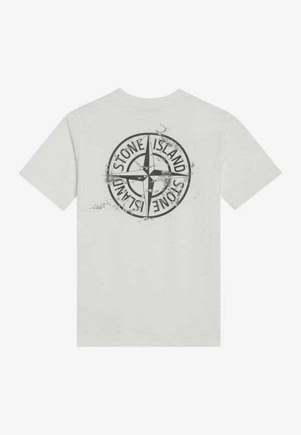 Stone Island Junior Boys Compass Print Crewneck T-shirt White 2100010S0261/R_STONE-V0099
