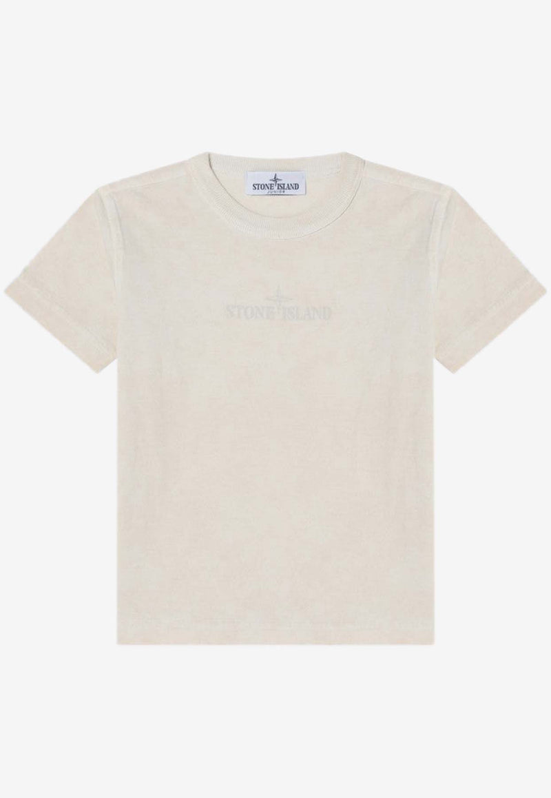 تي شيرت برقبة دائرية وشعار مطبوع للأولاد