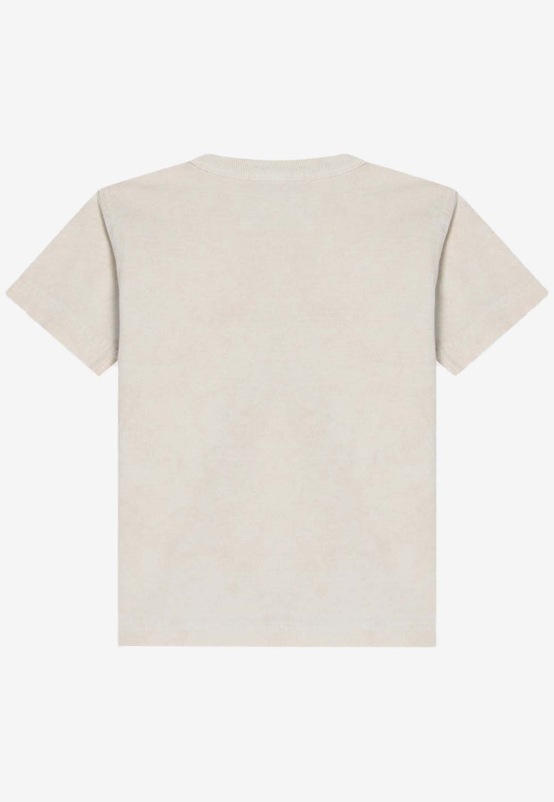 تي شيرت برقبة دائرية وشعار مطبوع للأولاد