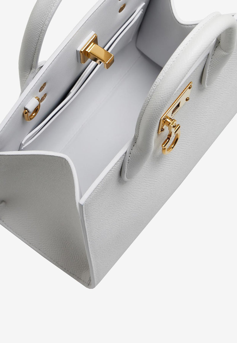 Salvatore Ferragamo Small Studio Box Top Handle Bag in Calf Leather 211424 ST BOX MINI 763261 OPTIC WHITE White