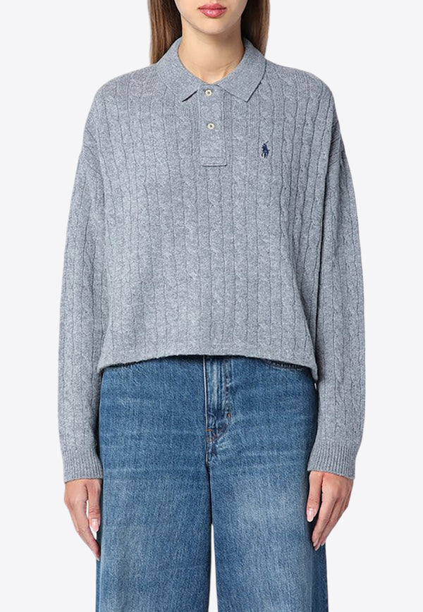 Polo Ralph Lauren Wool and Cashmere Plaited Polo Sweater Gray 211910158006WO/P_POLOR-GH