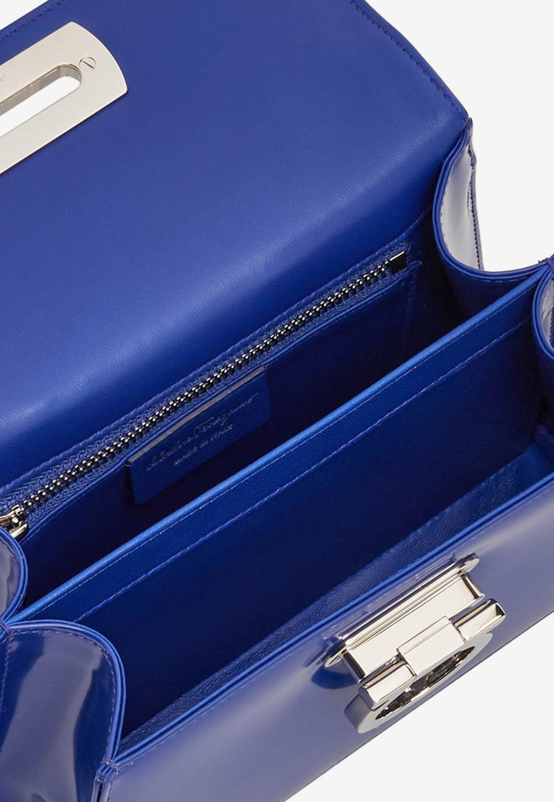 Salvatore Ferragamo Small Iconic Top Handle Bag in Calf Leather 212958 T HANDLE EW 762843 LAPIS Blue