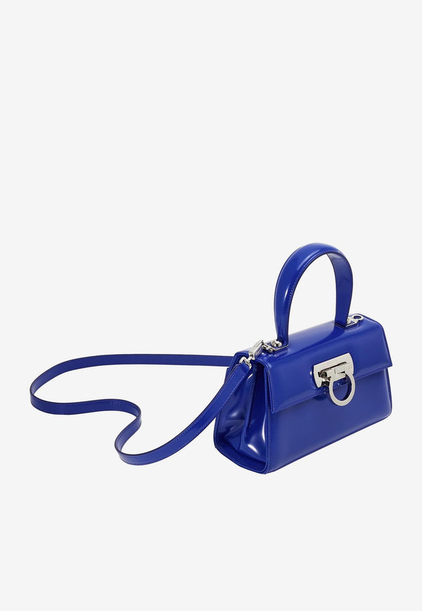 Salvatore Ferragamo Small Iconic Top Handle Bag in Calf Leather 212958 T HANDLE EW 762843 LAPIS Blue