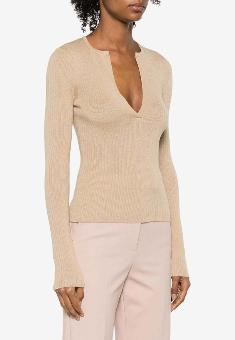 Max Mara Urlo Silk and Cashmere V-neck Sweater Ecru 21366111600_000_002