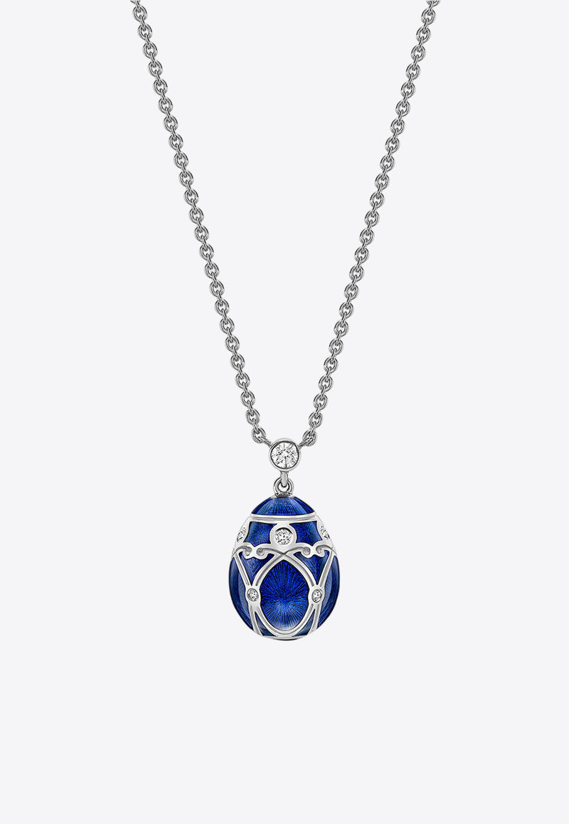 Fabergé Heritage Small Egg Pendant Necklace in 18-karat White Gold Blue 213FP1351