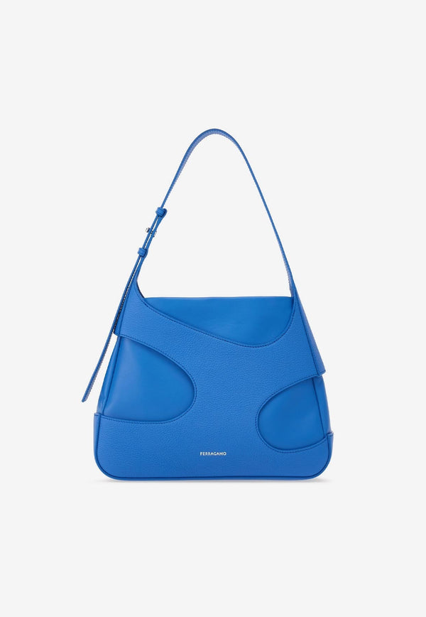 Salvatore Ferragamo Medium Leather Shoulder Bag with Cut-Outs Blue