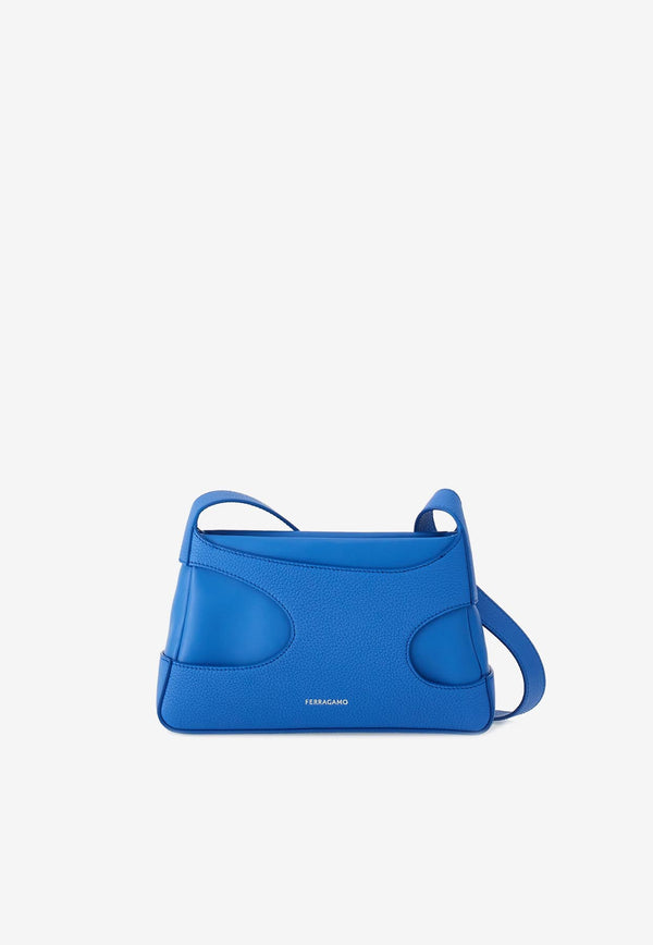 Salvatore Ferragamo Mini Leather Shoulder Bag with Cut-Outs 214956 CUT OUT 763900 DENIM Blue