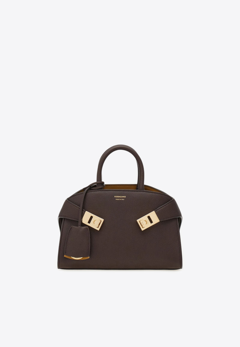 Ferragamo XS Hug Hammered Leather Top Handle Bag Brown 215975 HUG MINI 778490 TESTA DI M