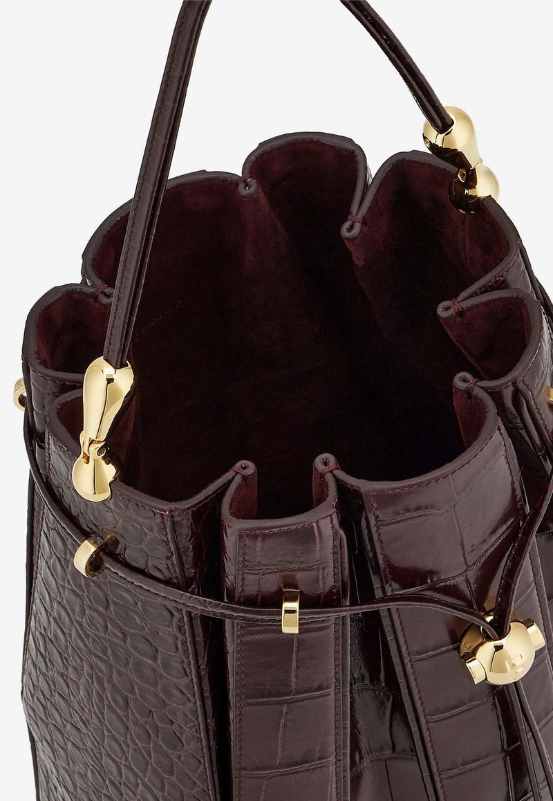 Salvatore Ferragamo Medium Leather Bucket Bag 215981 D DRAW M 770453 DARK BAROLO