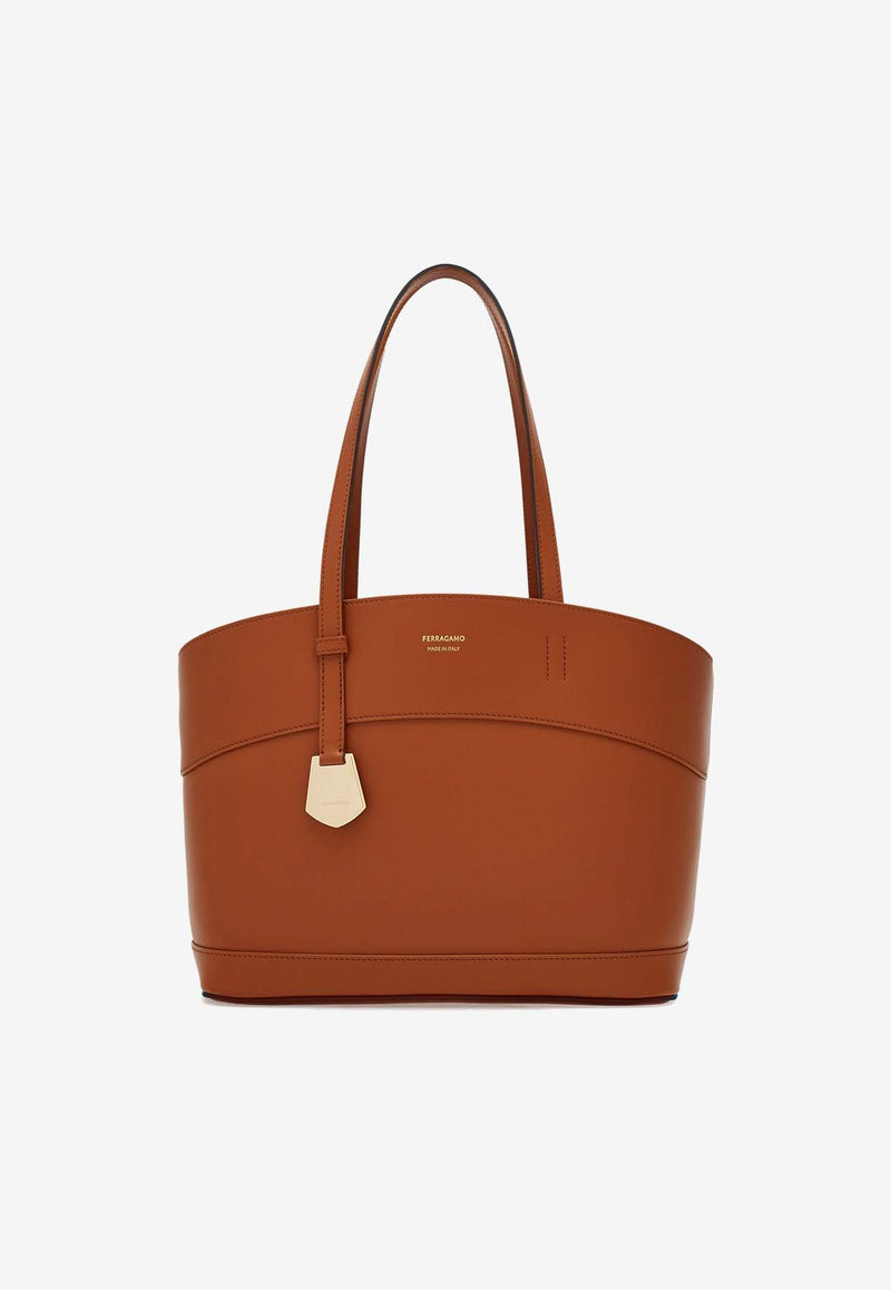 Salvatore Ferragamo Charm Calf Leather Tote Bag Cognac 216797 CHARM TOTE M 775222 NEW COGNAC