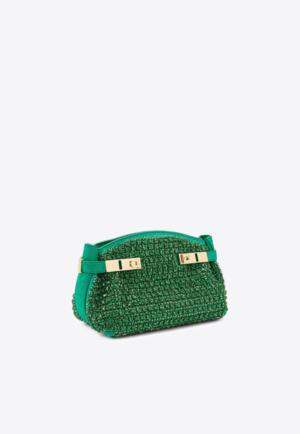 Salvatore Ferragamo Small Hug Crystal-Embellished Pouch 218942 HUG POUCH S 772445 GREEN RM