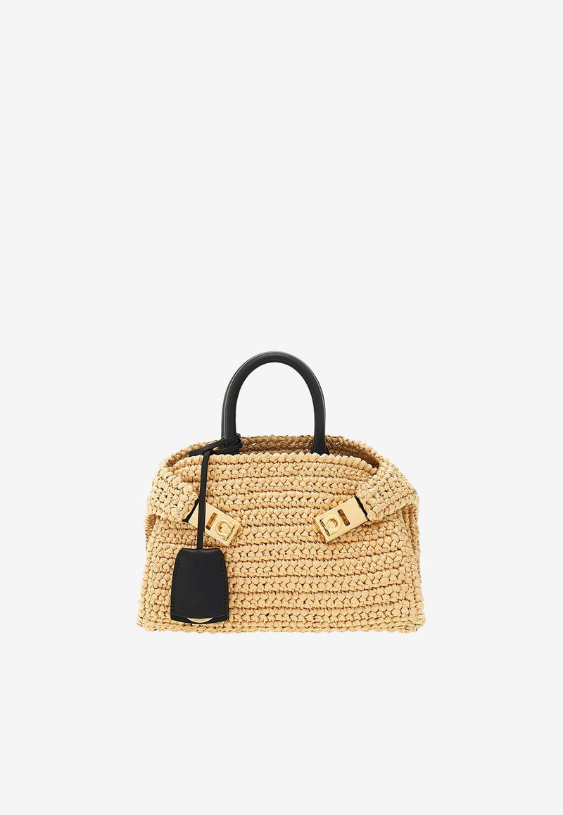 Salvatore Ferragamo Mini Hug Woven-Raffia Top Handle Bag Natural 219397 HUG MINI 773833 NATURALE