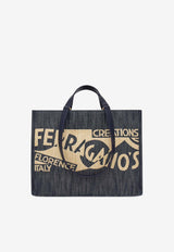 Salvatore Ferragamo Medium TT Sign Denim Tote Bag Denim 219406 TT SIGN M 773820 DENIM/NATURALE