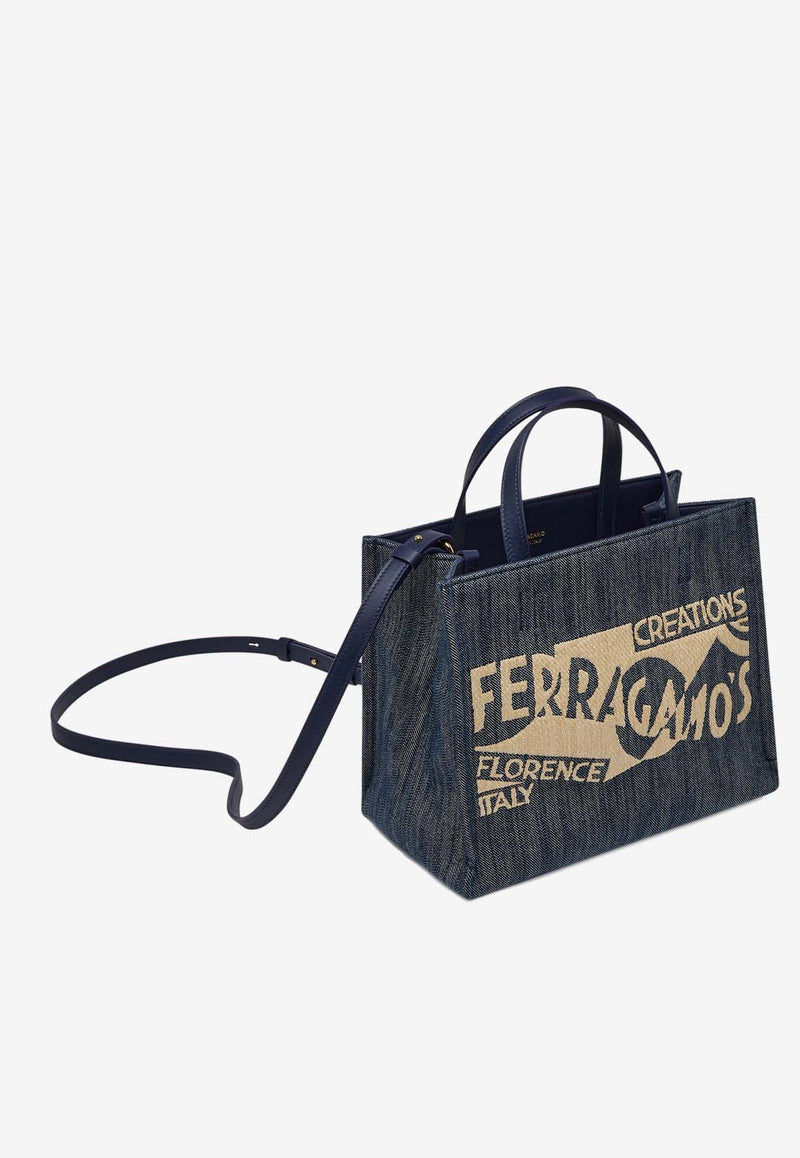 Salvatore Ferragamo Small TT Sign Denim Tote Bag Denim 219407 TT SIGN S 773819 DENIM/NATURALE