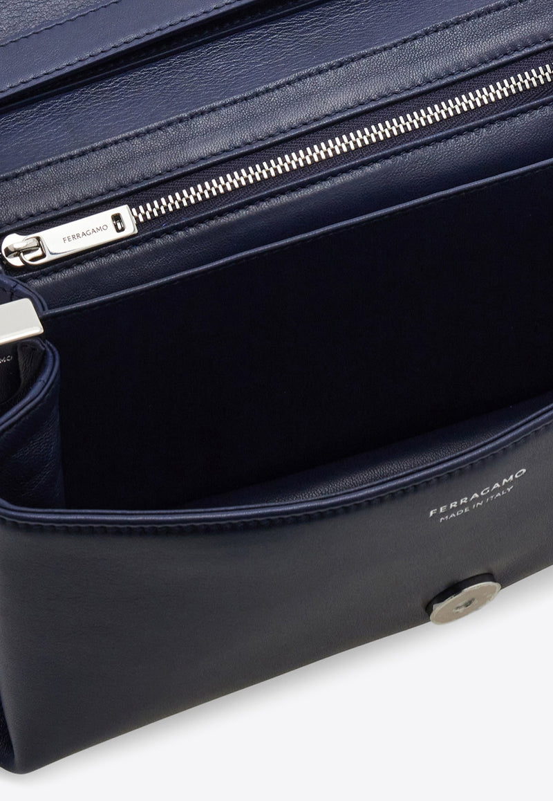 Ferragamo XS Front-Flap Leather Crossbody Bag Navy 219795 FL S 787046 NEW NAVY