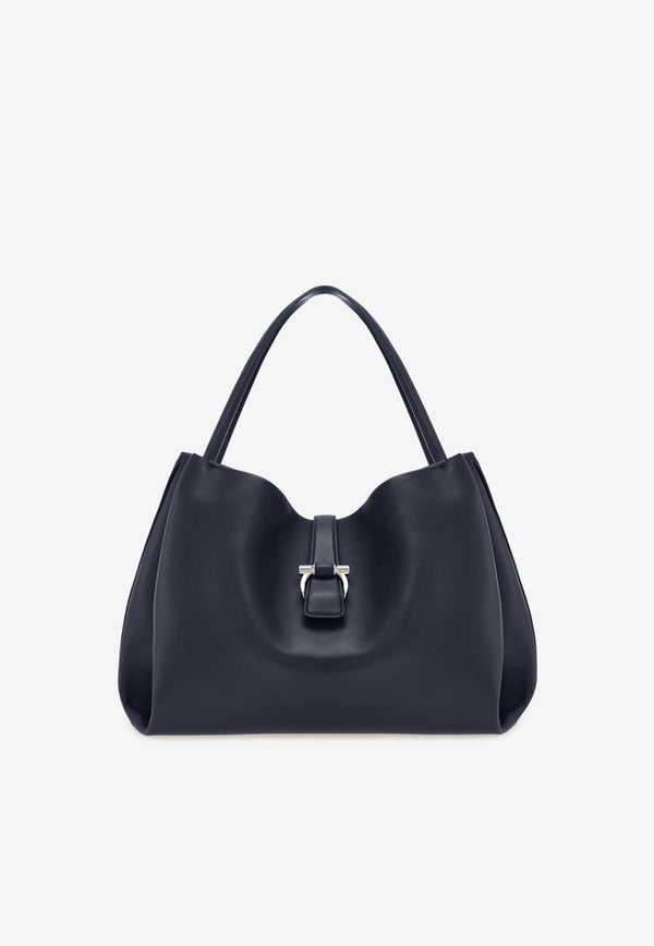 Ferragamo Large Gancini Leather Tote Bag Navy 219804 TOTE M 785176 NEW NAVY