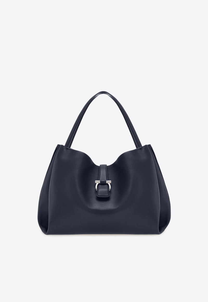 Ferragamo Large Gancini Leather Tote Bag Navy 219804 TOTE M 785176 NEW NAVY