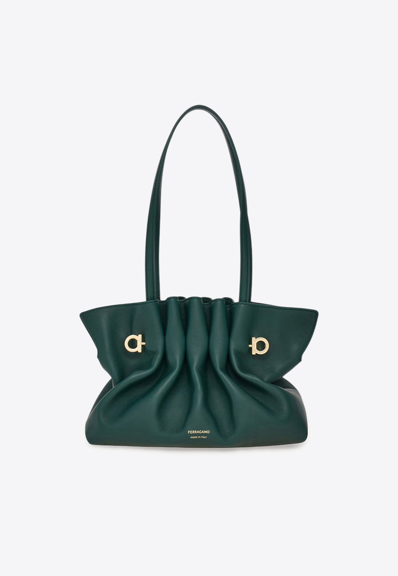 Ferragamo Small Leather Soft Shoulder Bag Moss 219959 SOFT SH S 785053 MOSS