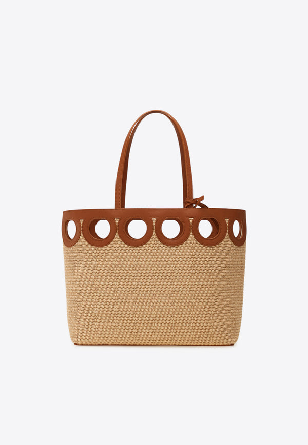 Ferragamo Medium Gancini Outline Woven-Raffia Tote Bag Beige 21A108 TT GANCIO M 783826 IVORY