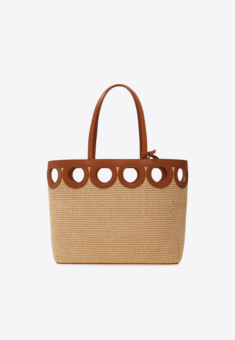 Ferragamo Medium Gancini Outline Woven-Raffia Tote Bag Beige 21A108 TT GANCIO M 783826 IVORY